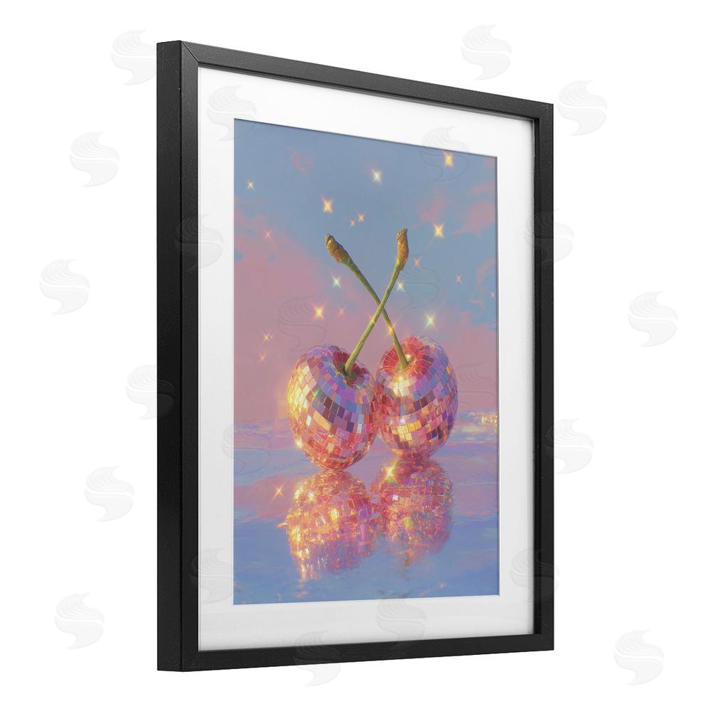 Ziwei Li Disco Cherry Reflection Black Framed Print Under Glass Wall Art