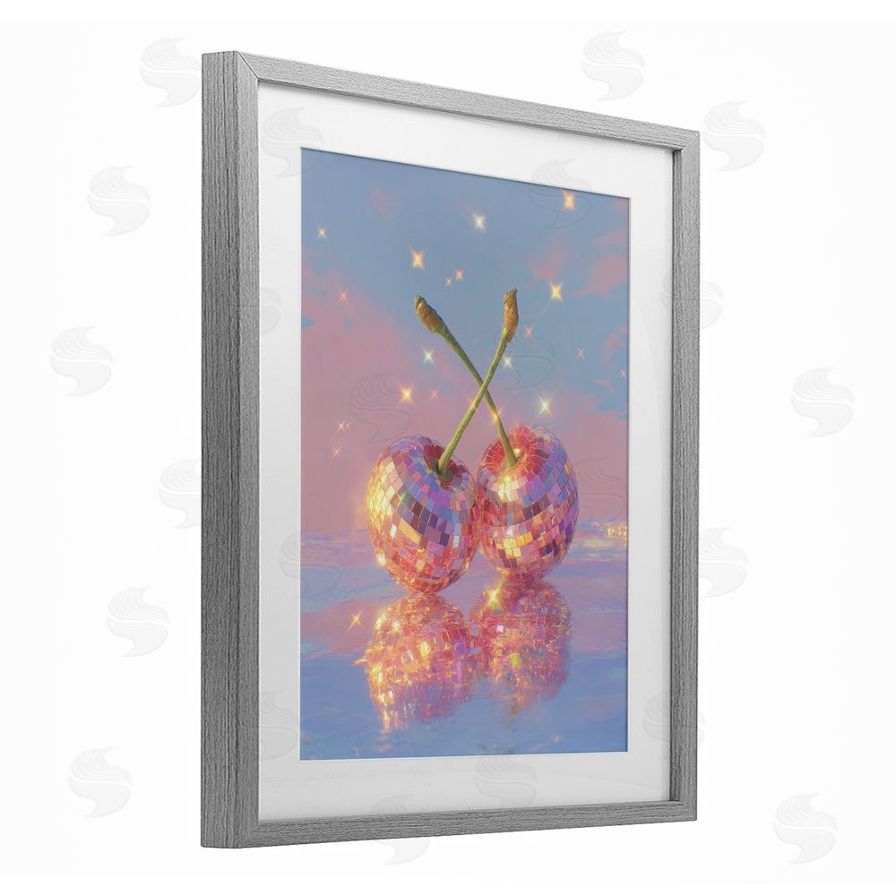 Ziwei Li Disco Cherry Reflection Gray Framed Print Under Glass Wall Art