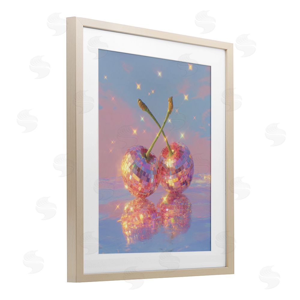 Ziwei Li Disco Cherry Reflection Brown Framed Print Under Glass Wall Art