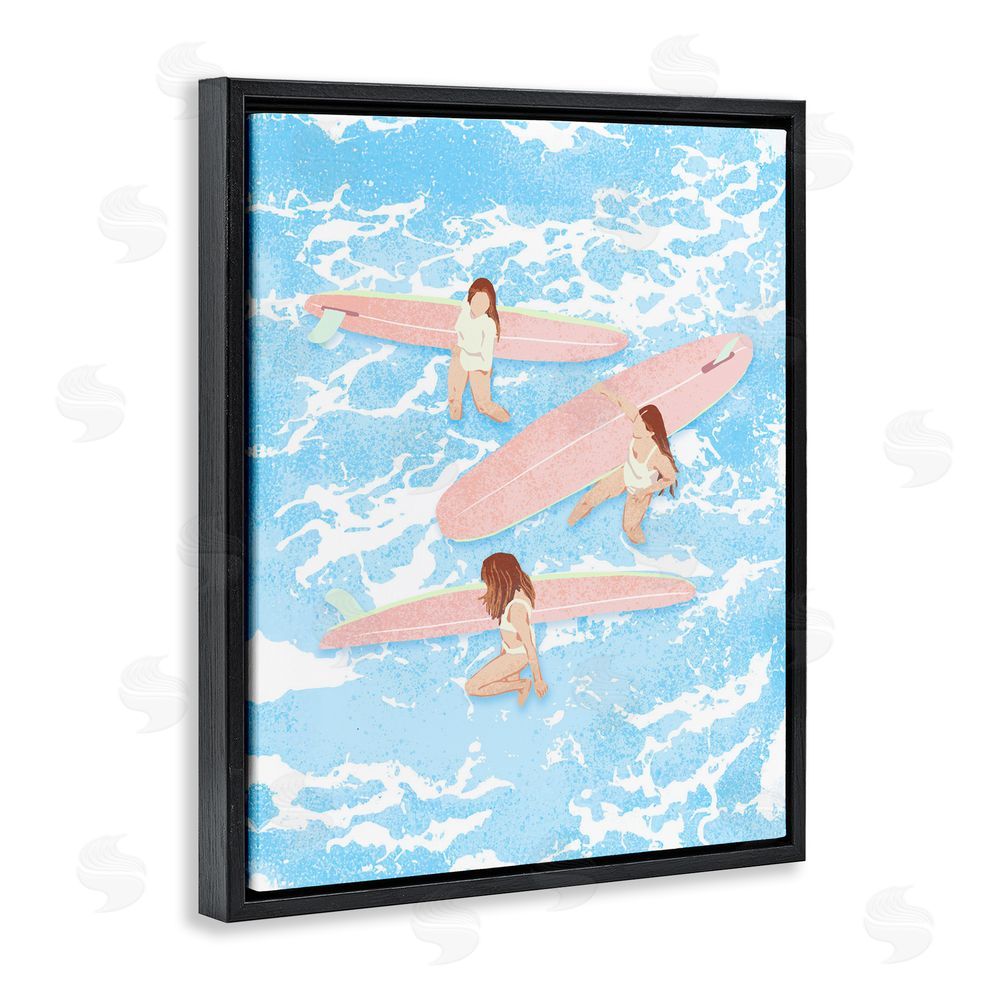 Ziwei Li Surfing Girls Trio Black Floating Frame Canvas Wall Art Print