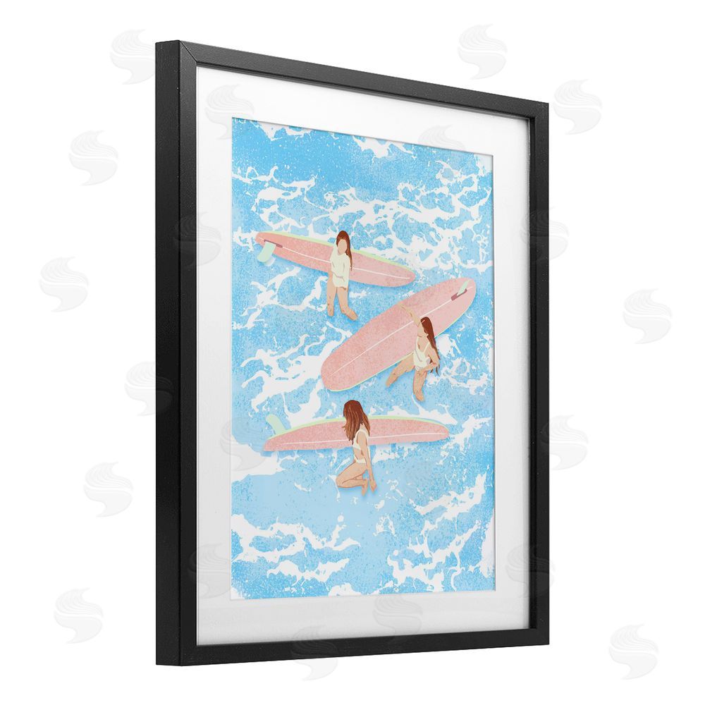 Ziwei Li Surfing Girls Trio Black Framed Print Under Glass Wall Art
