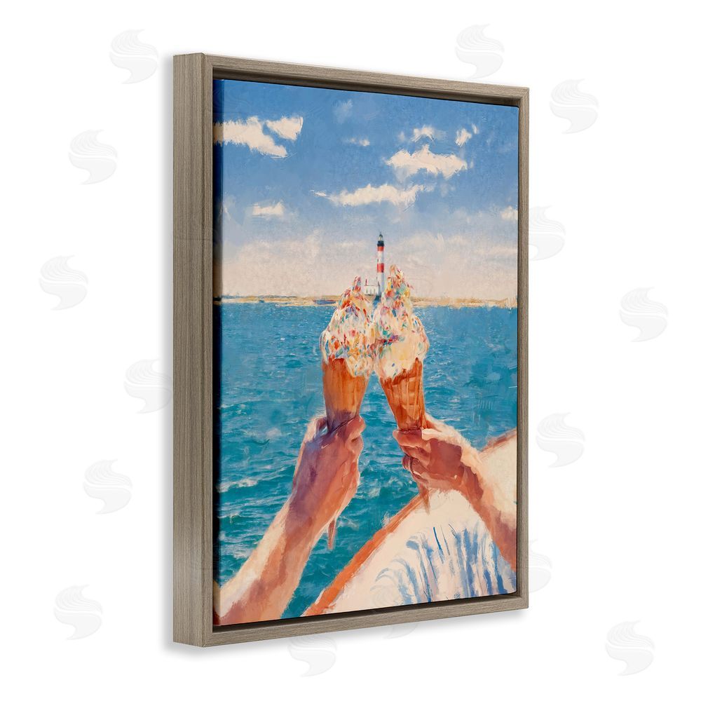 Ziwei Li Ice Cream Cheers on Boat Brown Floating Frame Canvas Wall Art Print