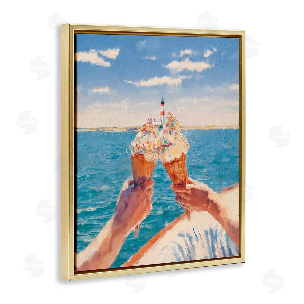 Ziwei Li Ice Cream Cheers on Boat Gold Floating Frame Canvas Wall Art Print