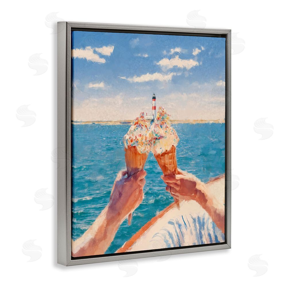 Ziwei Li Ice Cream Cheers on Boat Gray Floating Frame Canvas Wall Art Print