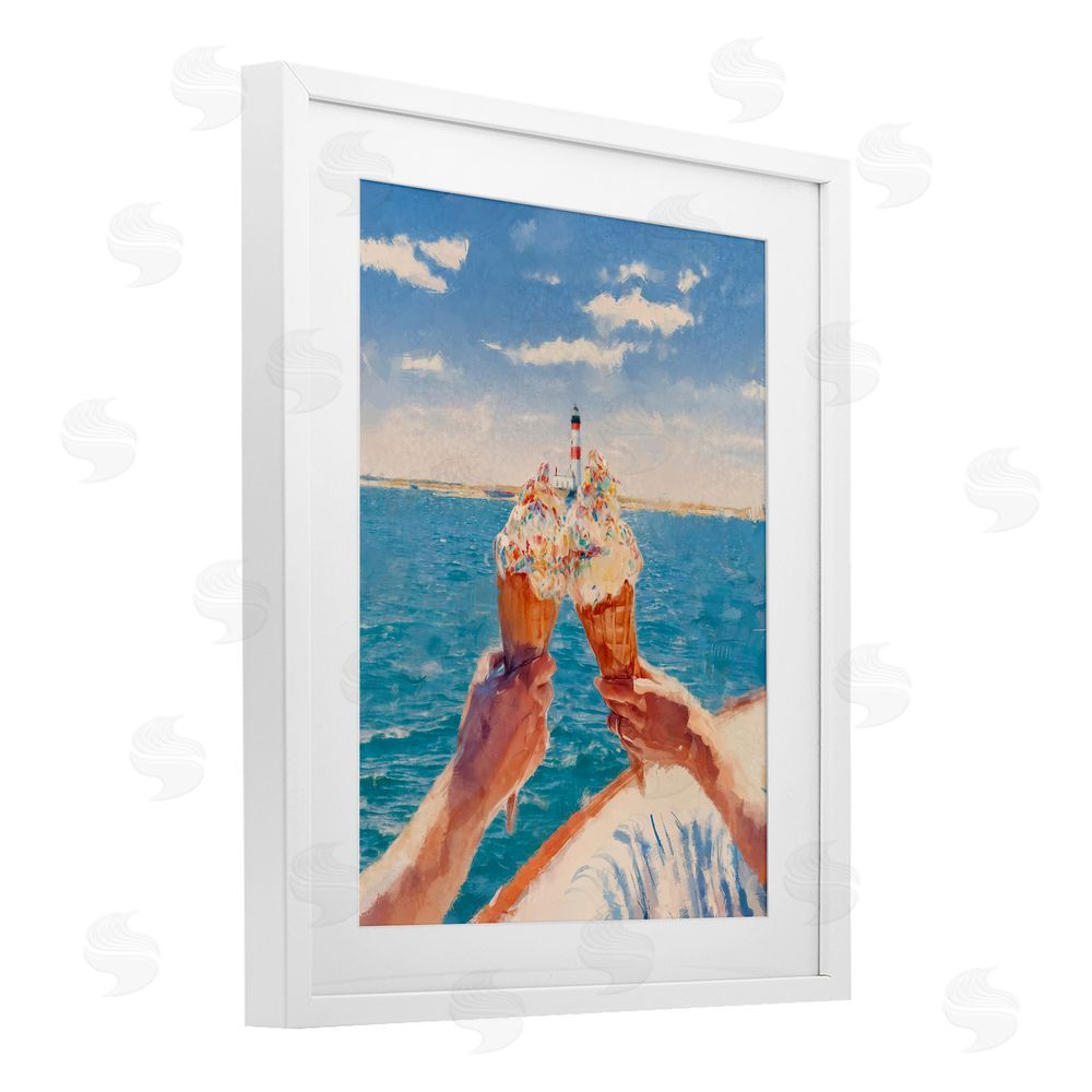 Ziwei Li Ice Cream Cheers on Boat White Framed Print Under Glass Wall Art