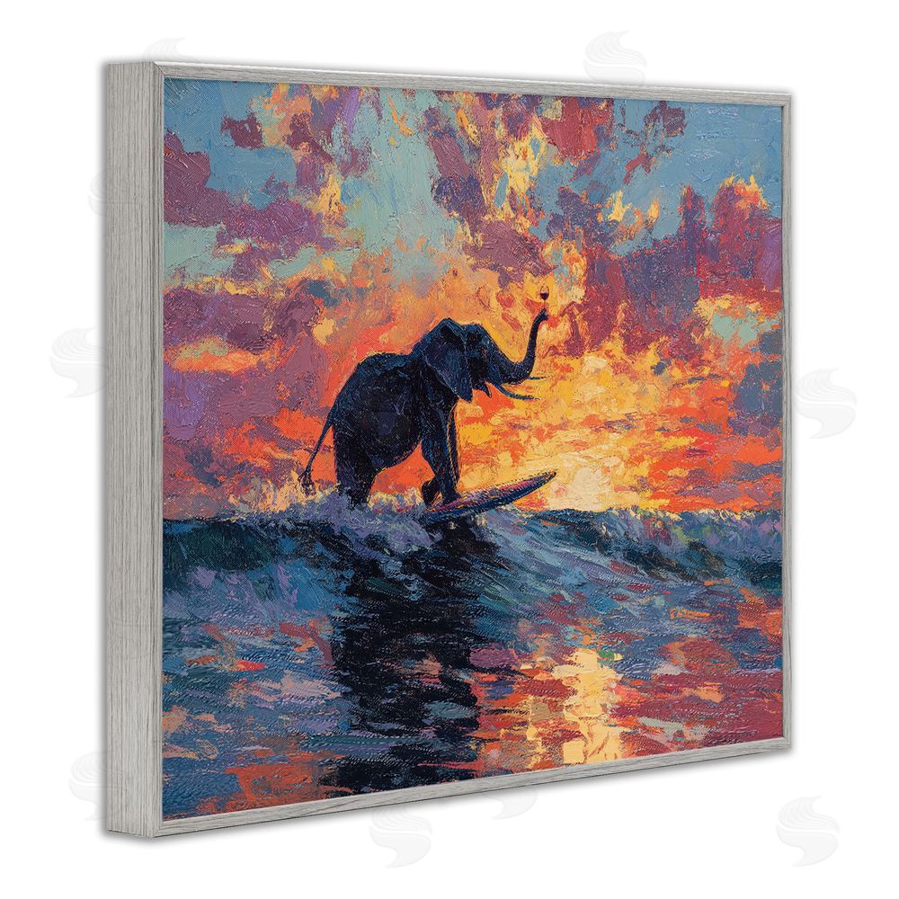 Ziwei Li Sunset Surf Elephant Gray Framed Giclee Print Wall Art
