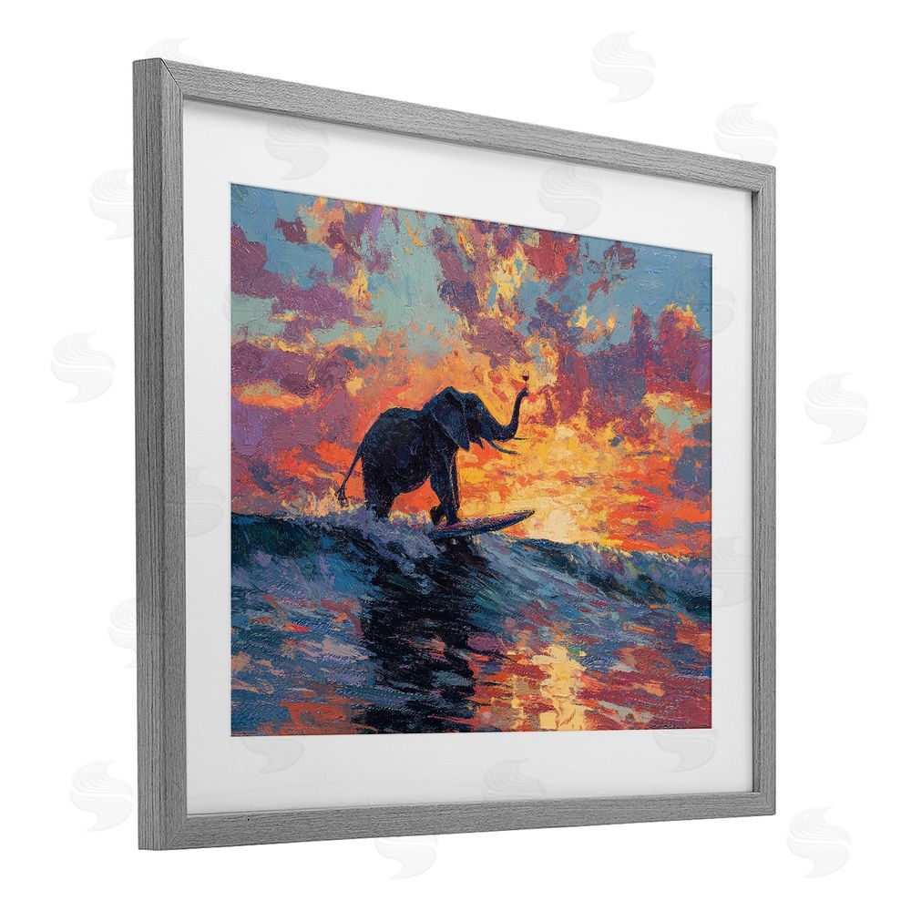 Ziwei Li Sunset Surf Elephant Gray Framed Print Under Glass Wall Art