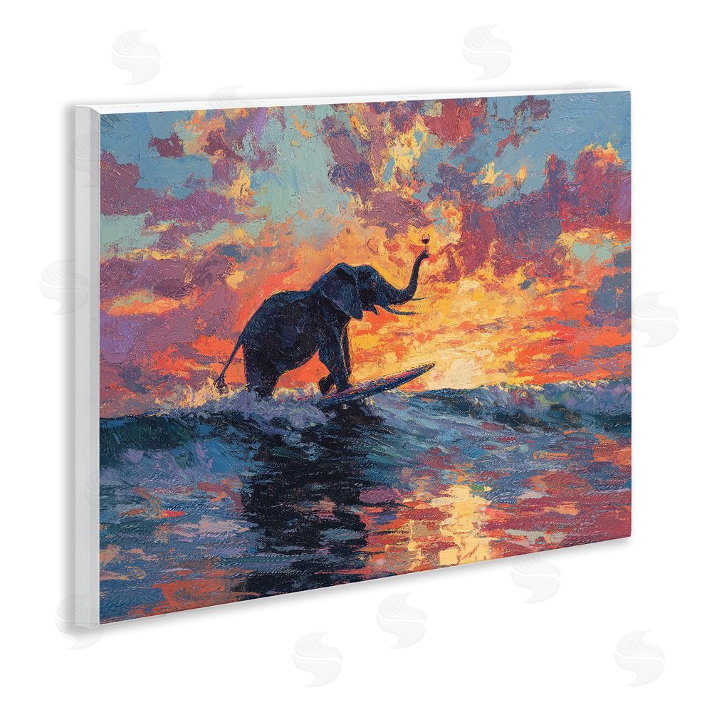 Ziwei Li Sunset Surf Elephant Wooden Wall Plaque Art Print