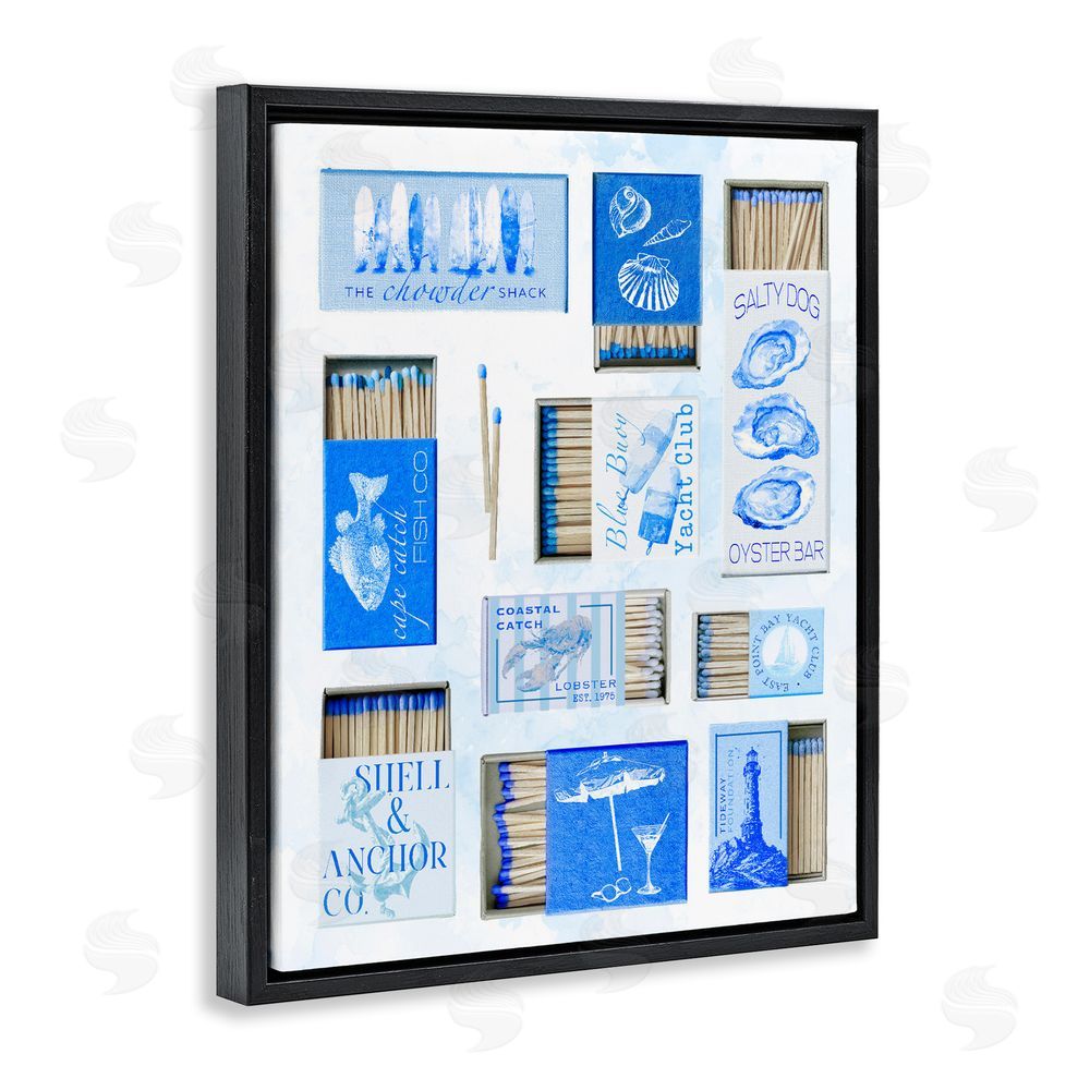 Ziwei Li Blue Coastal Matchboxes Black Floating Frame Canvas Wall Art Print