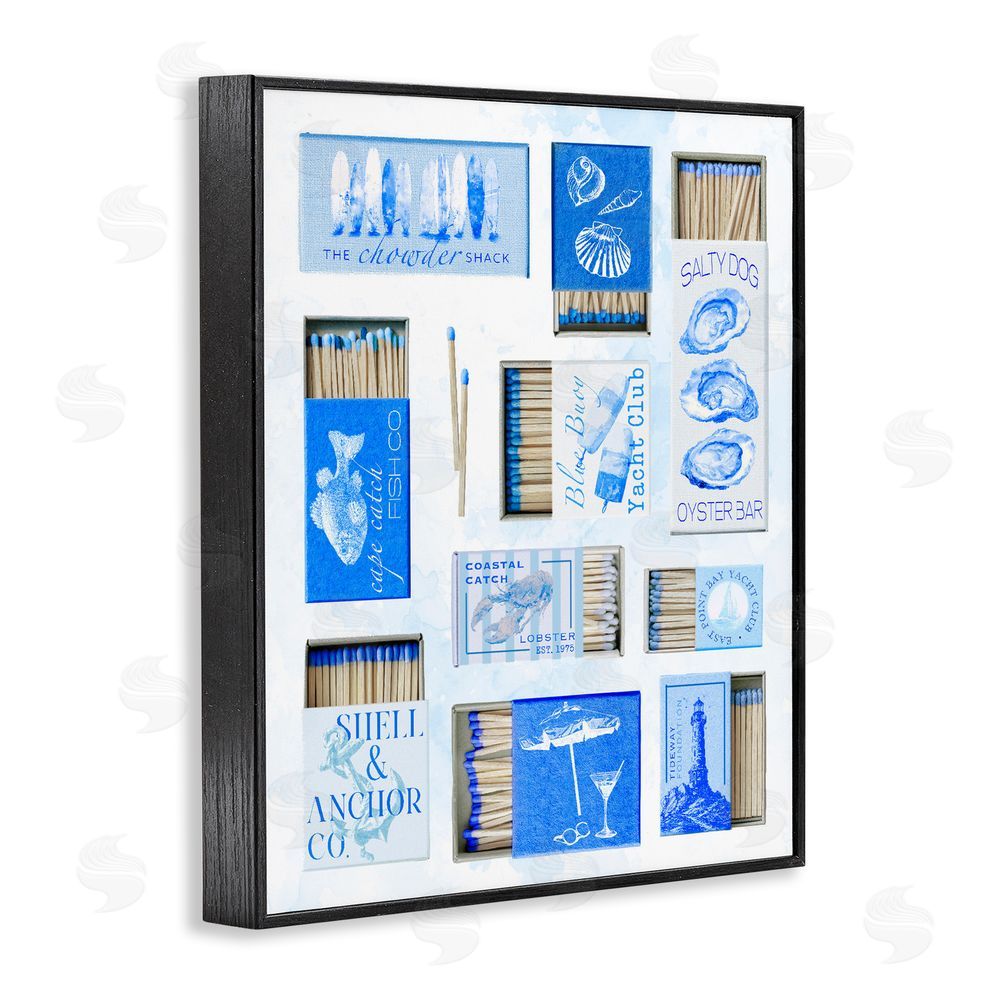 Ziwei Li Blue Coastal Matchboxes Black Framed Giclee Print Wall Art