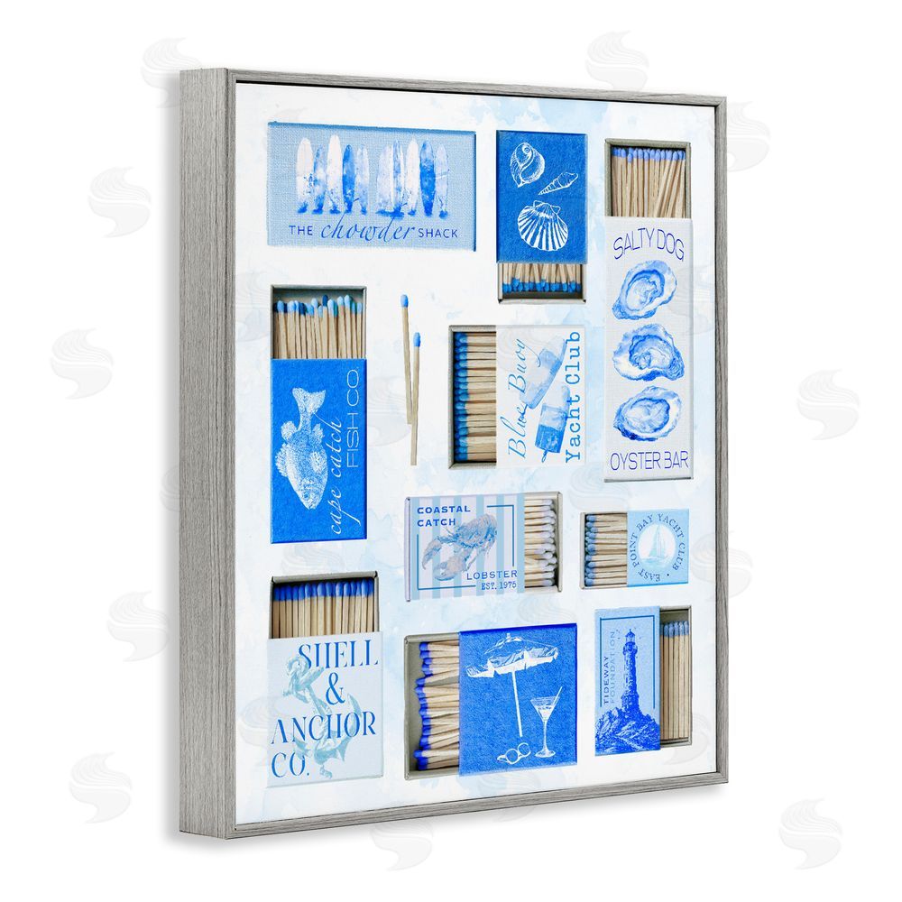 Ziwei Li Blue Coastal Matchboxes Gray Framed Giclee Print Wall Art