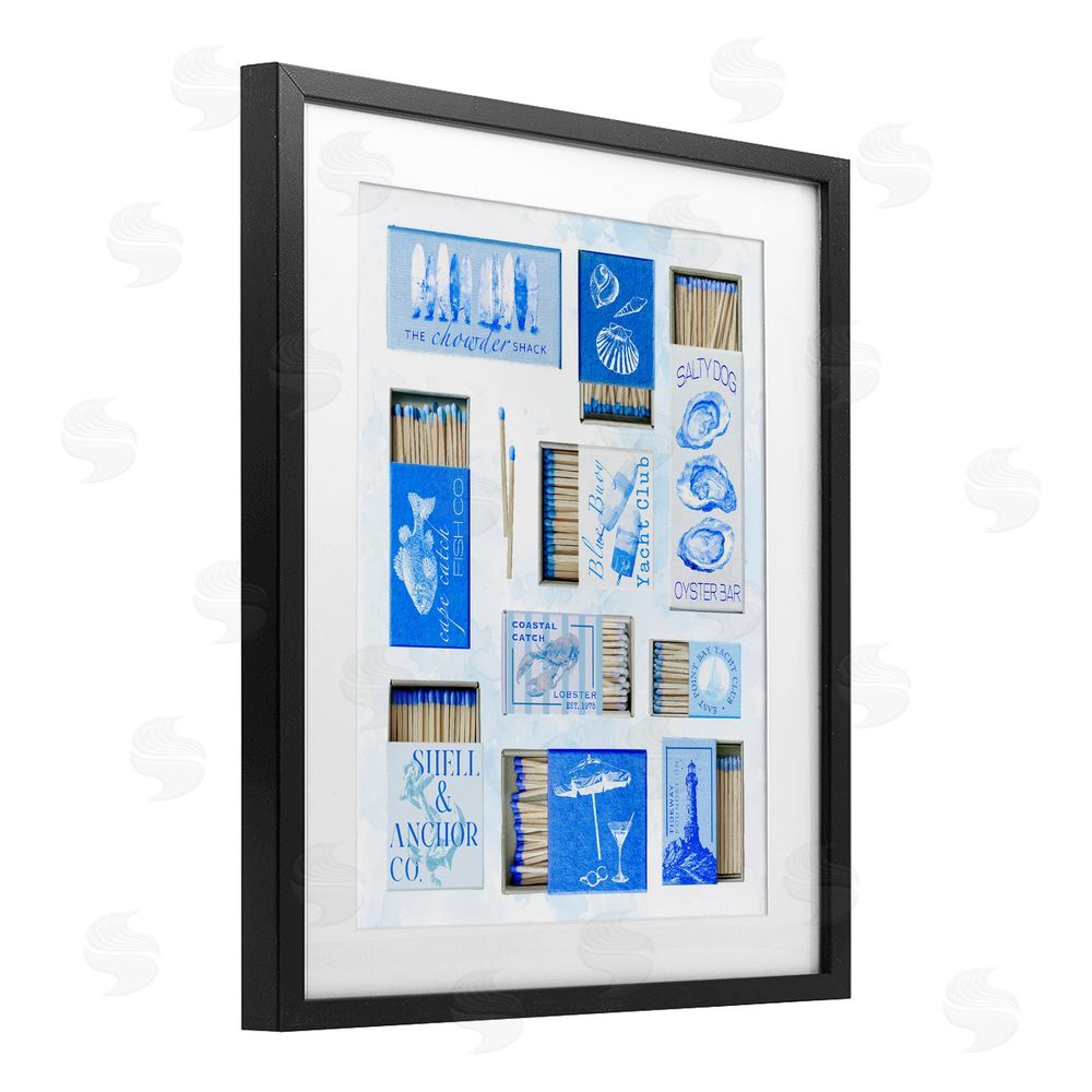 Ziwei Li Blue Coastal Matchboxes Black Framed Print Under Glass Wall Art