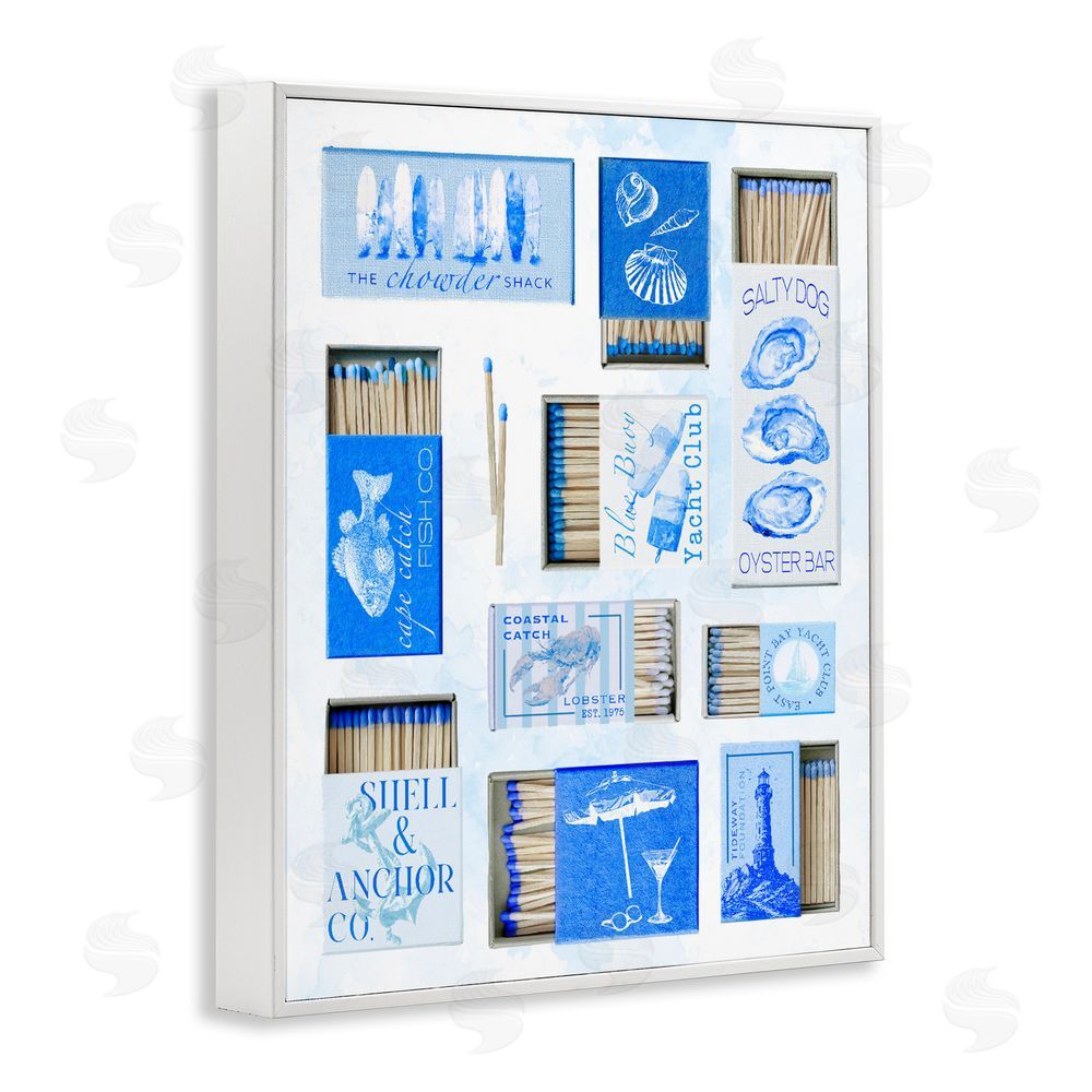Ziwei Li Blue Coastal Matchboxes White Framed Giclee Print Wall Art