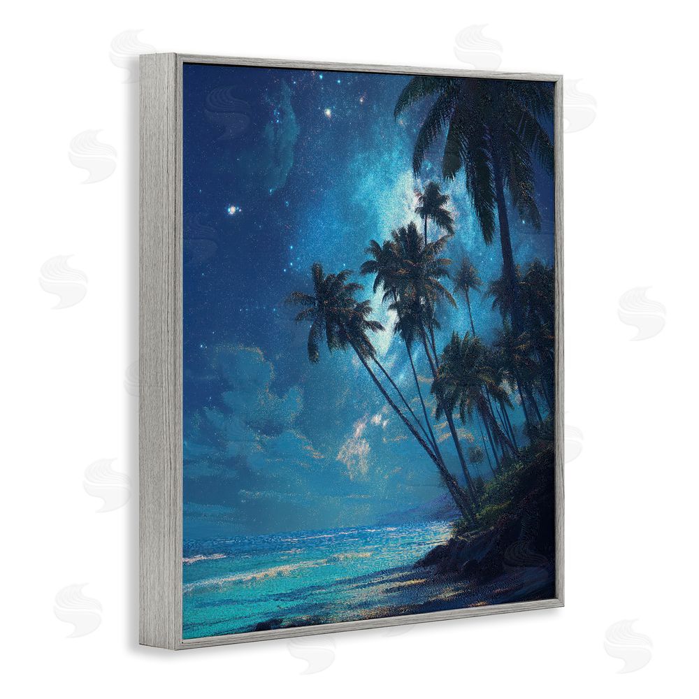 Ziwei Li Moonlit Beach Palm Trees Gray Framed Giclee Print Wall Art