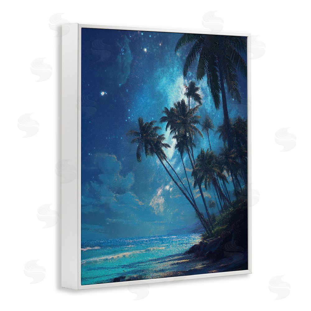 Ziwei Li Moonlit Beach Palm Trees White Framed Giclee Print Wall Art