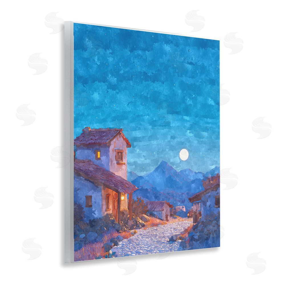 Ziwei Li Moon over Quiet Town Wooden Wall Plaque Art Print