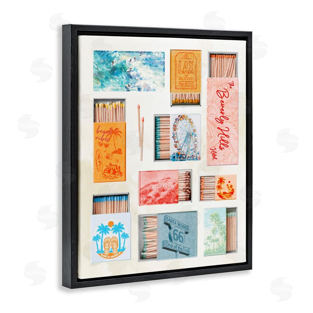 Ziwei Li California Beach Matchboxes Black Floating Frame Canvas Wall Art Print