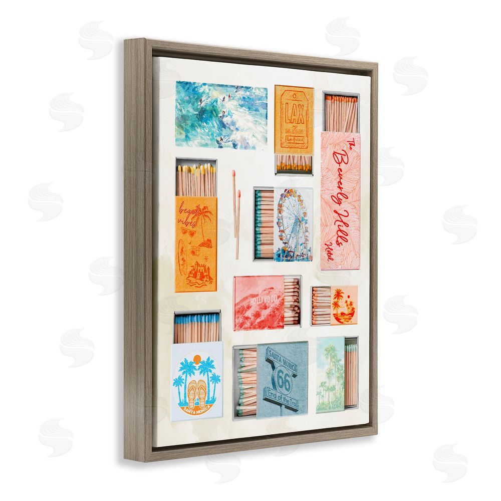 Ziwei Li California Beach Matchboxes Brown Floating Frame Canvas Wall Art Print