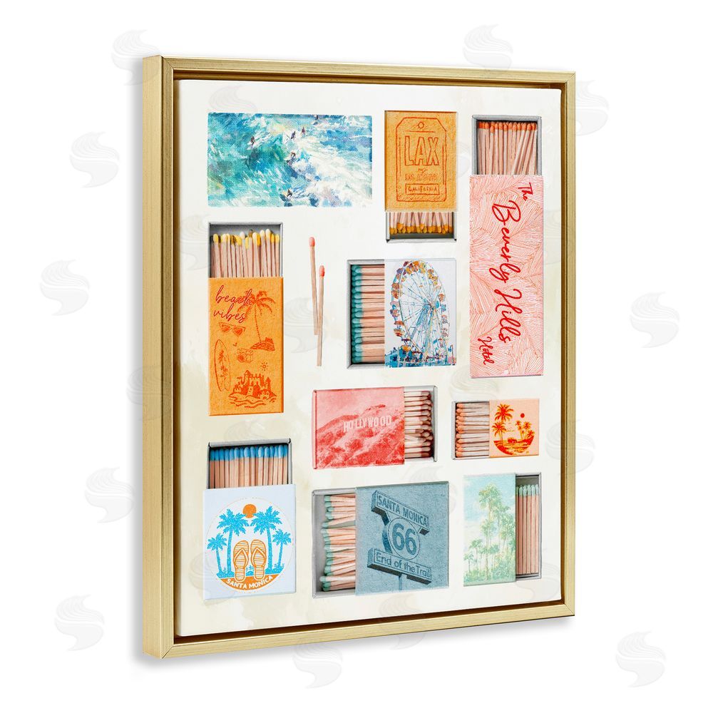 Ziwei Li California Beach Matchboxes Gold Floating Frame Canvas Wall Art Print