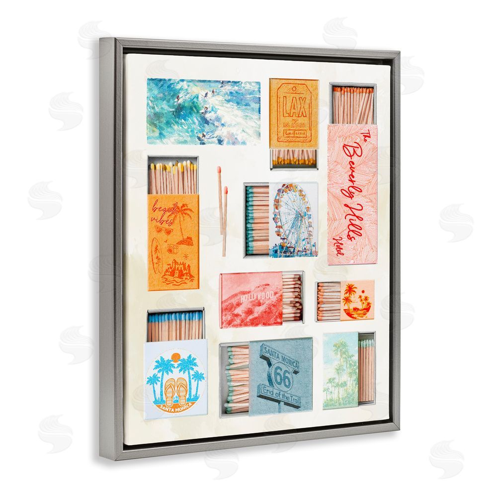 Ziwei Li California Beach Matchboxes Gray Floating Frame Canvas Wall Art Print