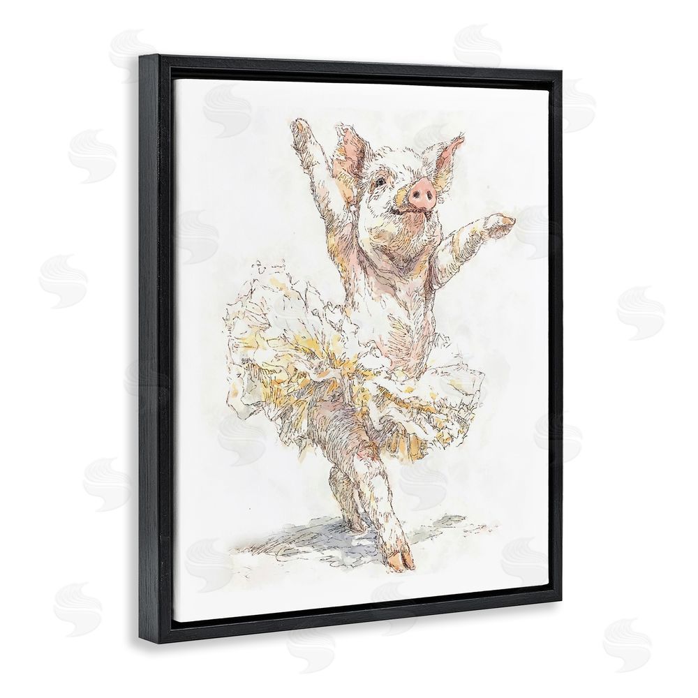 Ziwei Li Ballet Pig Tutu Black Floating Frame Canvas Wall Art Print