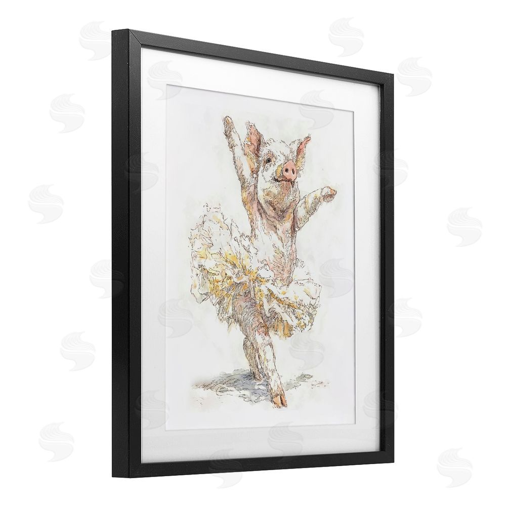 Ziwei Li Ballet Pig Tutu Black Framed Print Under Glass Wall Art
