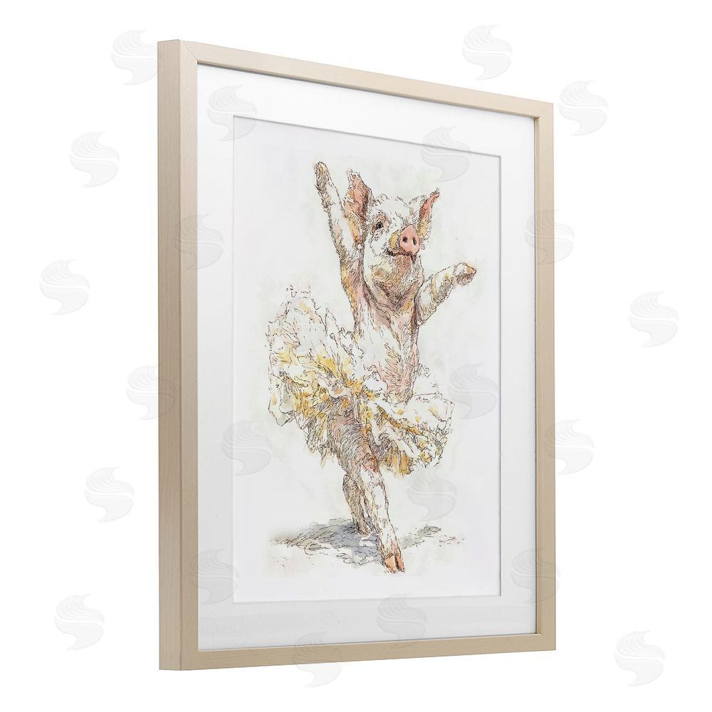 Ziwei Li Ballet Pig Tutu Brown Framed Print Under Glass Wall Art
