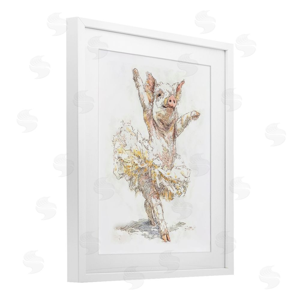 Ziwei Li Ballet Pig Tutu White Framed Print Under Glass Wall Art