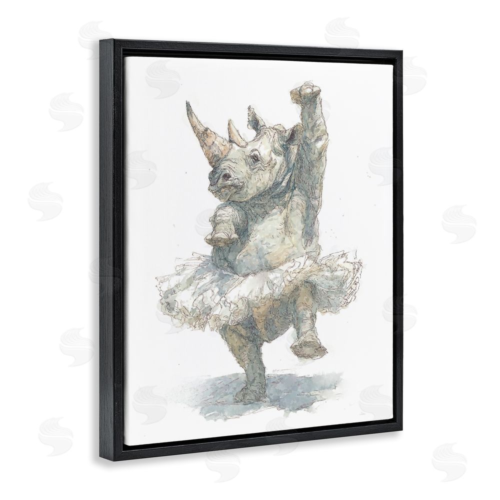 Ziwei Li Ballet Rhino Tutu Black Floating Frame Canvas Wall Art Print