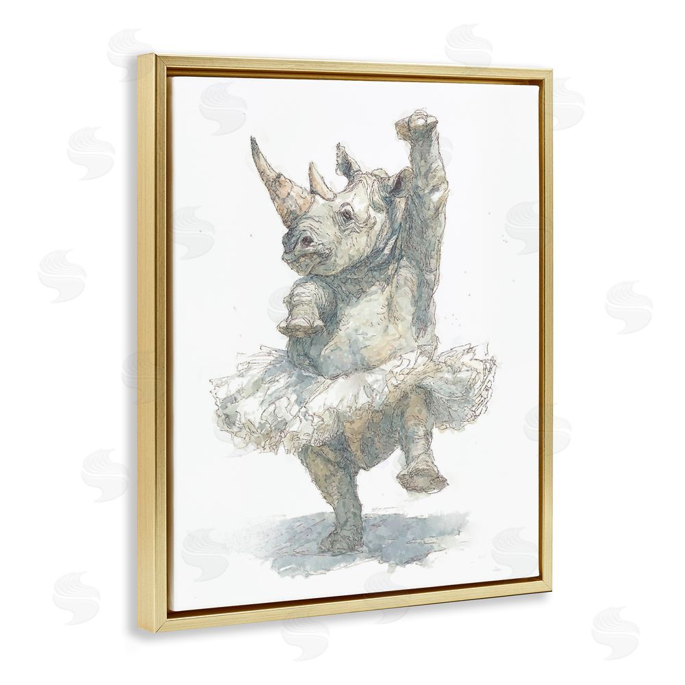 Ziwei Li Ballet Rhino Tutu Gold Floating Frame Canvas Wall Art Print