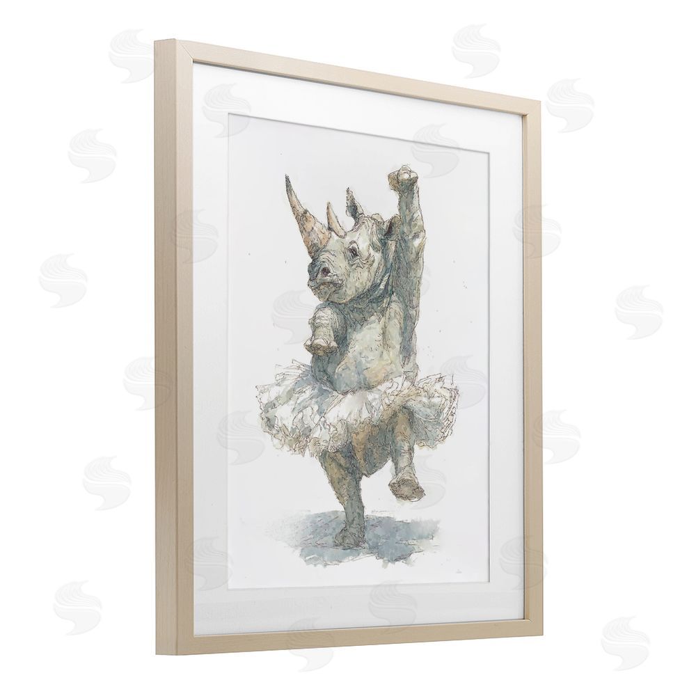 Ziwei Li Ballet Rhino Tutu Brown Framed Print Under Glass Wall Art