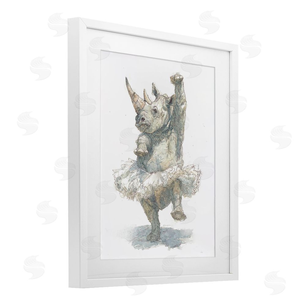 Ziwei Li Ballet Rhino Tutu White Framed Print Under Glass Wall Art