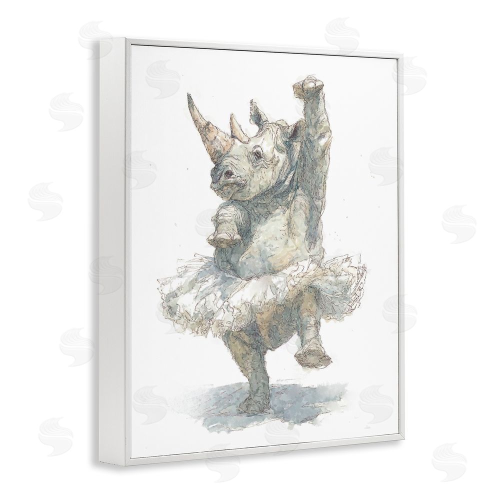 Ziwei Li Ballet Rhino Tutu White Framed Giclee Print Wall Art