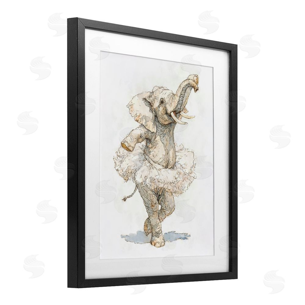 Ziwei Li Ballet Elephant Tutu Black Framed Print Under Glass Wall Art