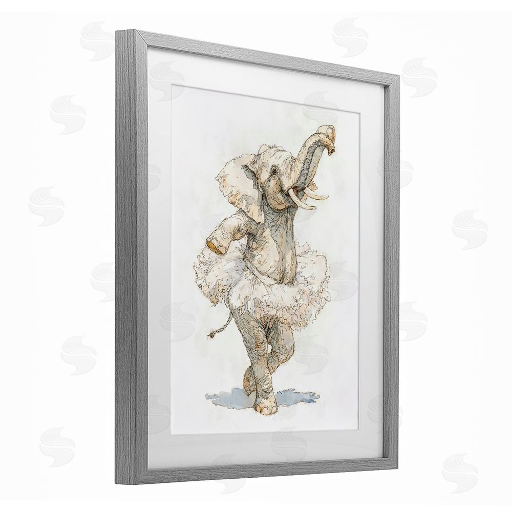 Ziwei Li Ballet Elephant Tutu Gray Framed Print Under Glass Wall Art