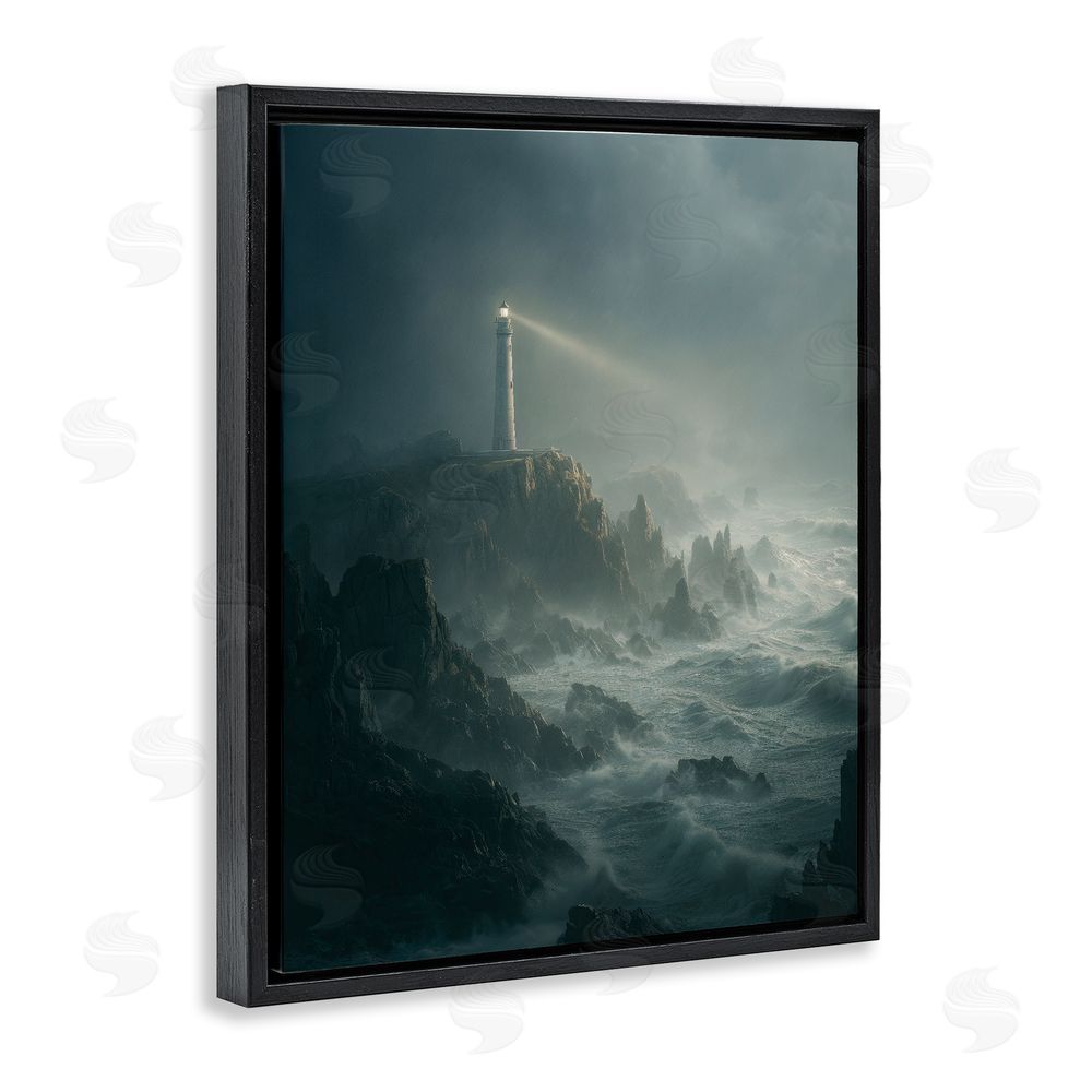 Ziwei Li Lighthouse and Stormy Cliff Black Floating Frame Canvas Wall Art Print