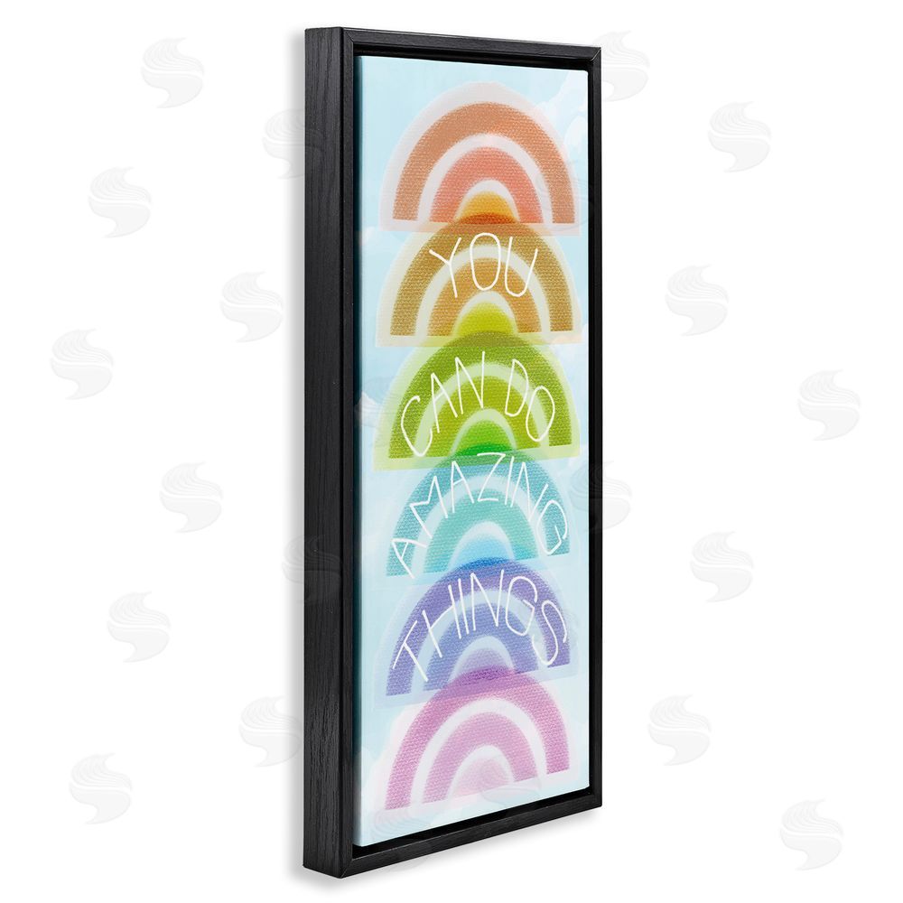 Stupell Studio Amazing Things Rainbow Encouragement Black Floating Frame Stretched Canvas Wall Art Print