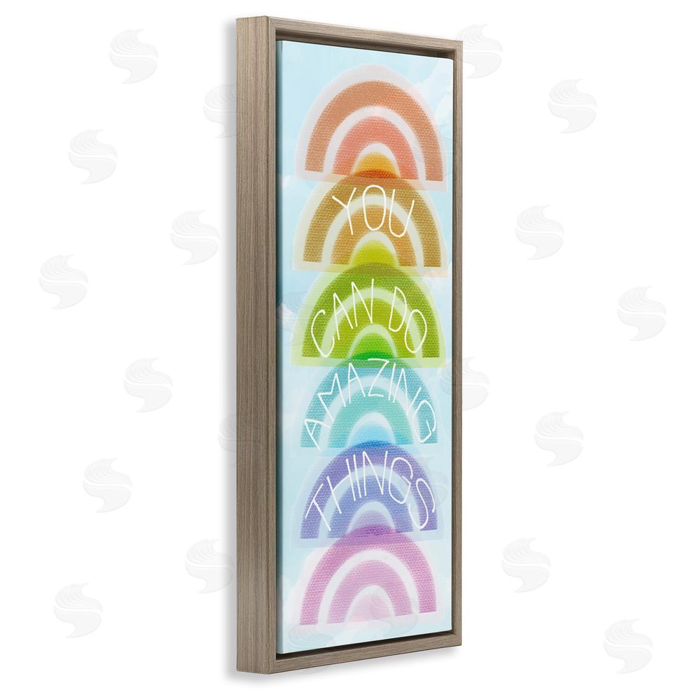 Stupell Studio Amazing Things Rainbow Encouragement Brown Floating Frame Stretched Canvas Wall Art Print