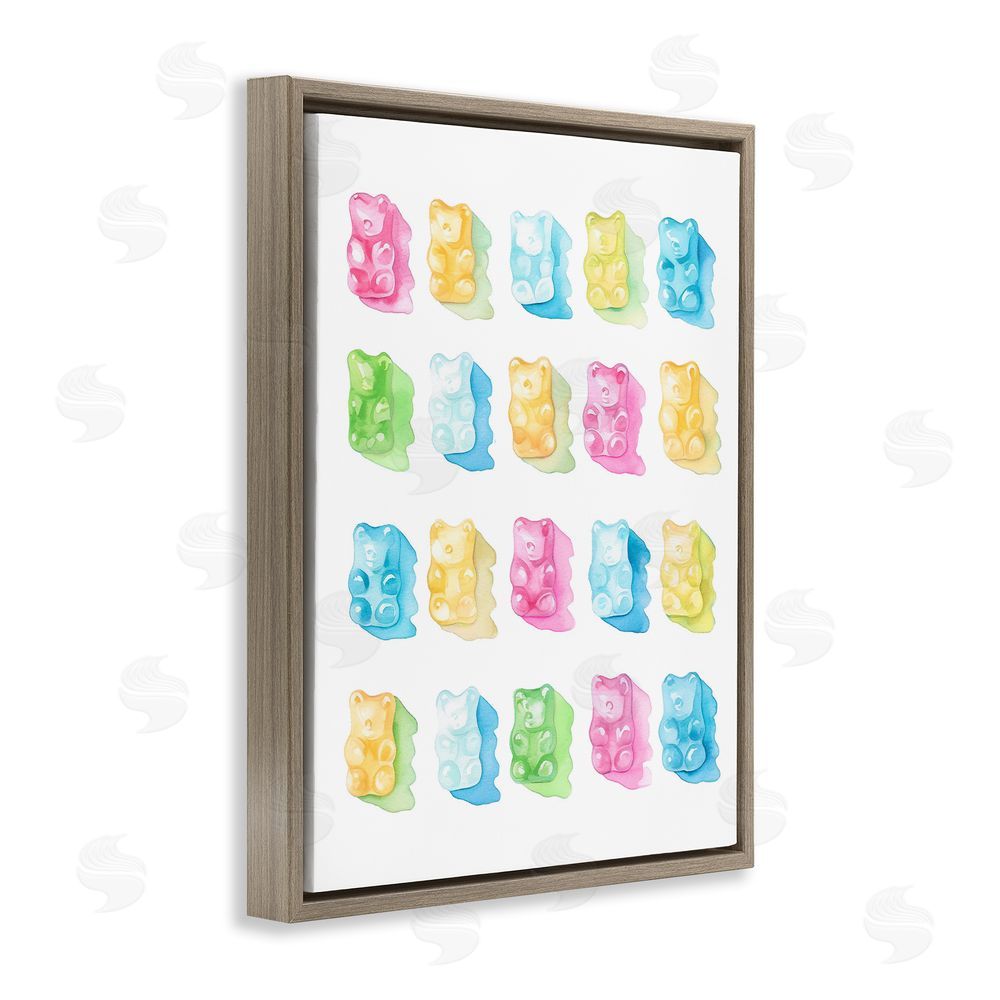 Stupell Studio Pastel Candy Bears Collection Brown Floating Frame Canvas Wall Art Print