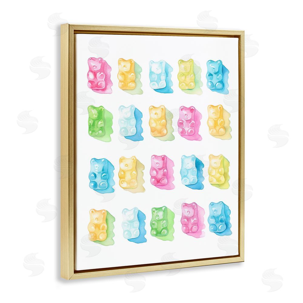 Stupell Studio Pastel Candy Bears Collection Gold Floating Frame Canvas Wall Art Print