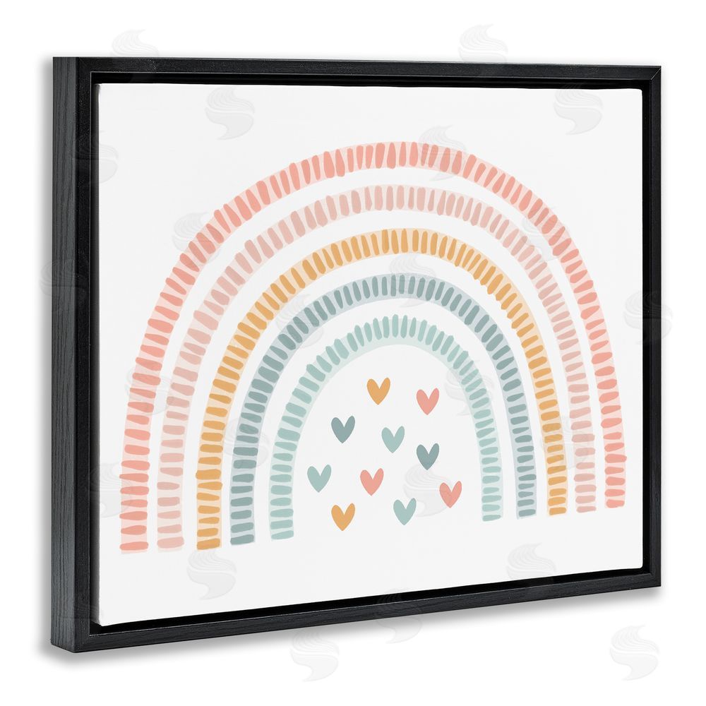 Lil' Rue Whimsical Pastel Rainbow with Hearts Black Floating Framed Canvas Wall Art Print