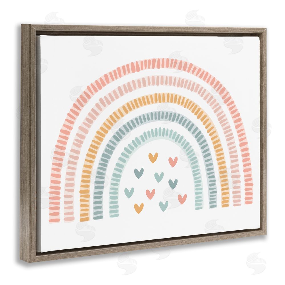 Lil' Rue Whimsical Pastel Rainbow with Hearts Brown Floating Framed Canvas Wall Art Print