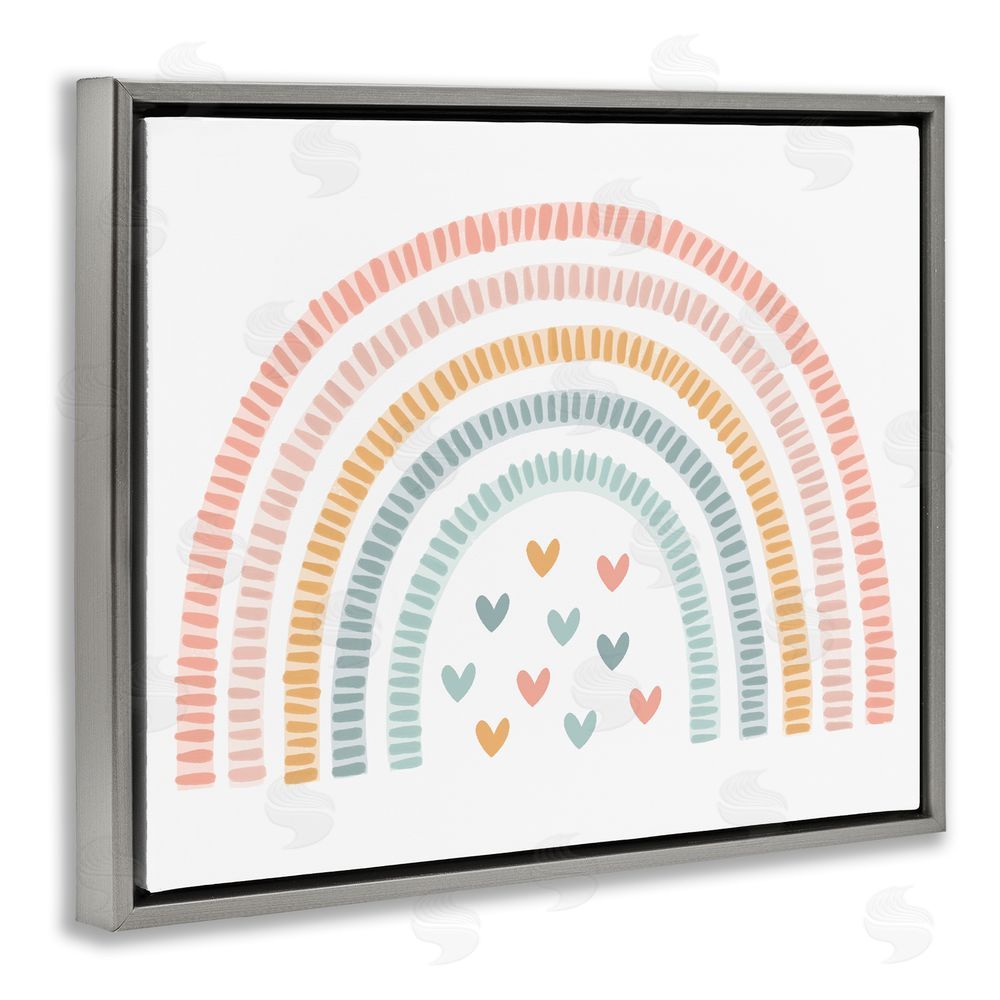 Lil' Rue Whimsical Pastel Rainbow with Hearts Gray Floating Framed Canvas Wall Art Print