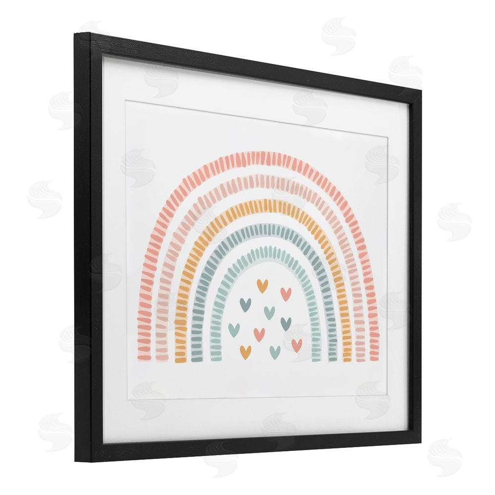 Lil' Rue Whimsical Pastel Rainbow with Hearts Black Framed Print Under Glass with White Mat Wall Art