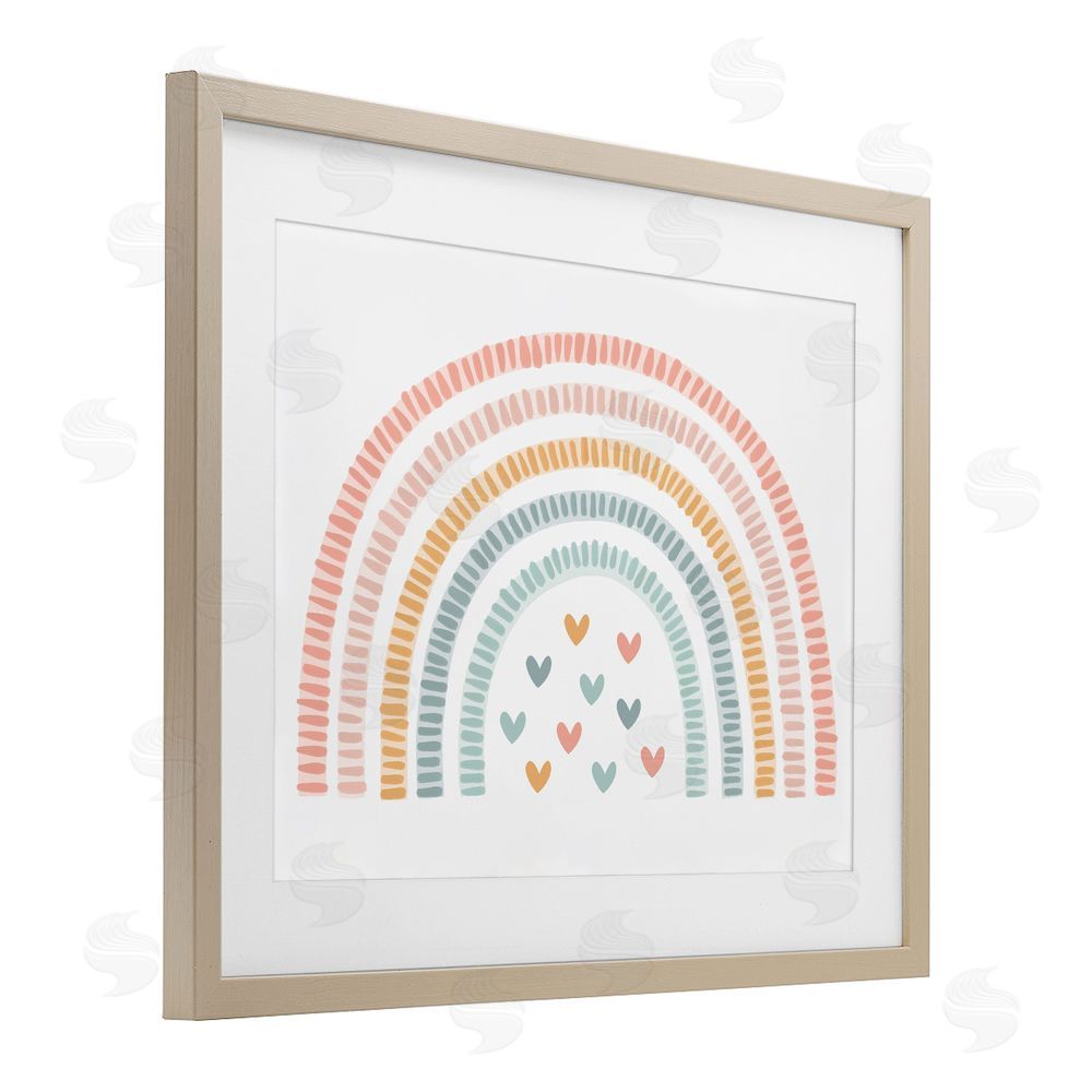 Lil' Rue Whimsical Pastel Rainbow with Hearts Brown Framed Print Under Glass with White Mat Wall Art