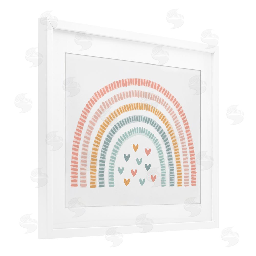 Lil' Rue Whimsical Pastel Rainbow with Hearts White Framed Print Under Glass with White Mat Wall Art