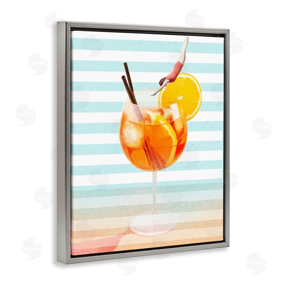 Stupell Studio Spritz Cocktail Dive Gray Floating Frame Canvas Wall Art Print