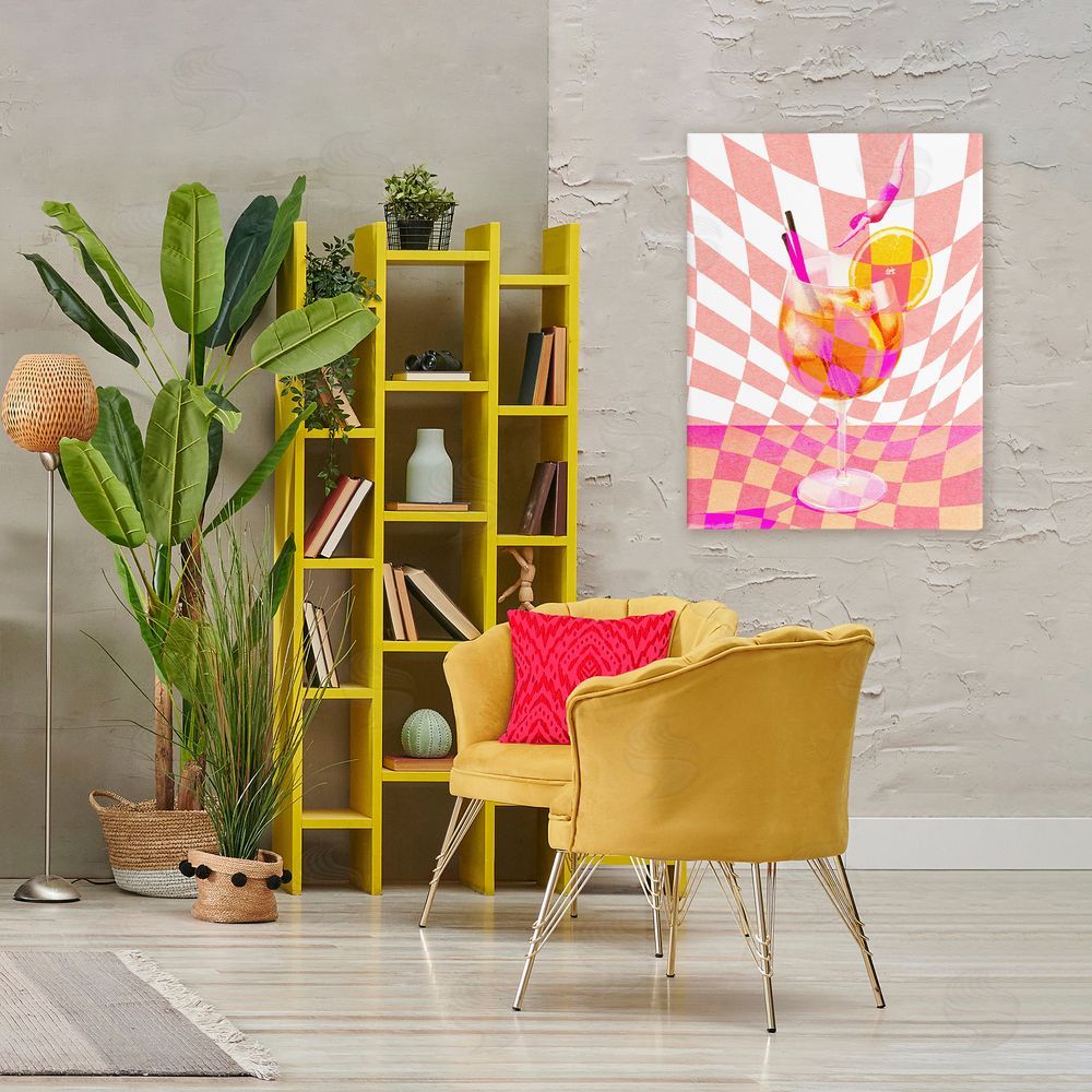 Stupell Studio Retro Checkered Summer Cocktail Stretched Canvas Wall Art Print in Room