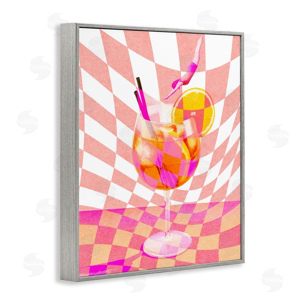 Stupell Studio Retro Checkered Summer Cocktail Gray Framed Giclee Print Wall Art