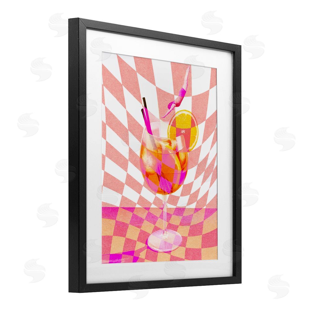 Stupell Studio Retro Checkered Summer Cocktail Black Framed Print Under Glass Wall Art